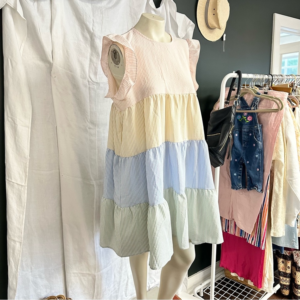 Perfect Summer Seer Sucker Coastal Tiered Dress